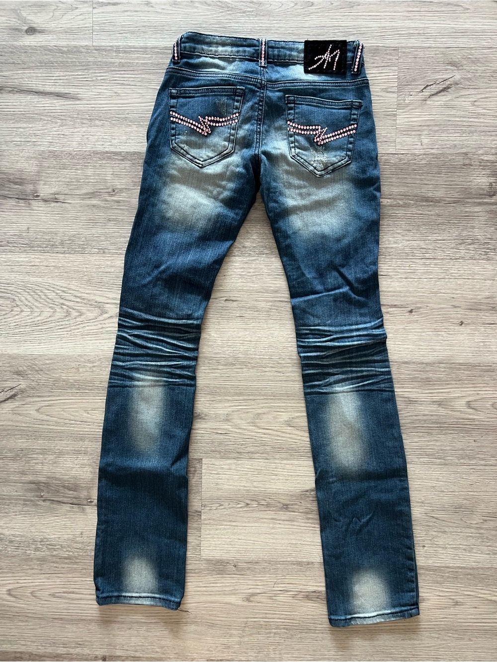 A7 Rhinestone Distressed Skinny Jeans Size 25| Pink Crystal | Low Rise Denim